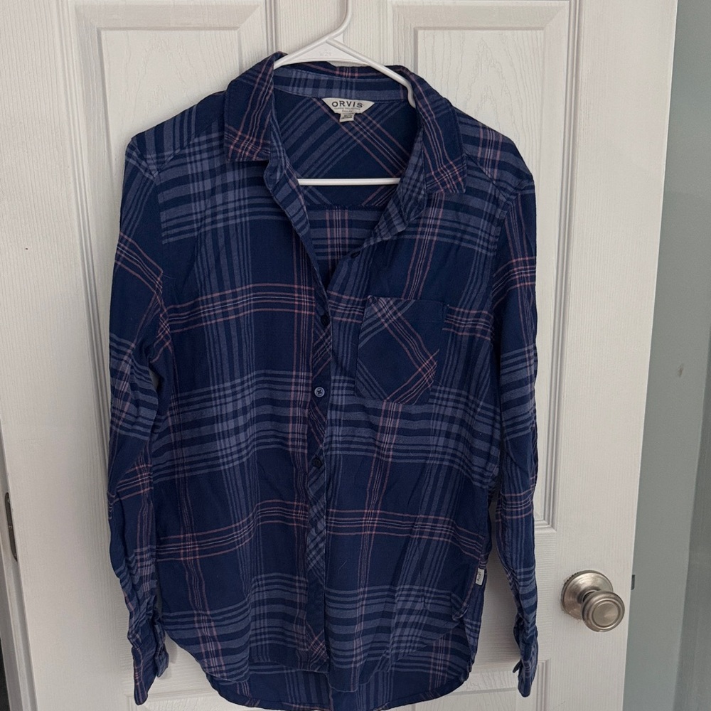 Orvis Navy and Red Plaid Shirt